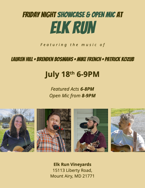 Elk Run showcase flyer with pictures of each perfomer